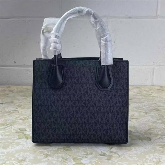 MICHAEL KORS 35T1SM9M MERCER MD SATCHEL MESSENGER MK SIGNATURE LEATHER BAG BLACK - Picture 2 of 8